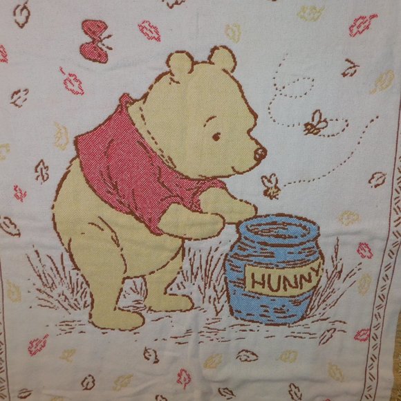 VTG Disney Winnie the Pooh Woven Tapestry Throw Blanket Fringed Fall  30" x 43 - Picture 2 of 7